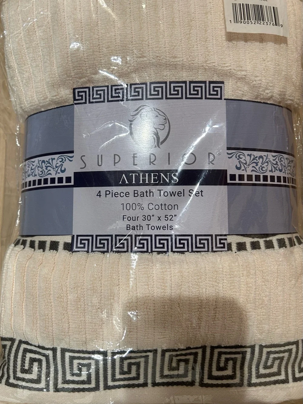 Superior Athens Cream 4-Piece Cotton Bath Towel Set Embroidered in the Grey